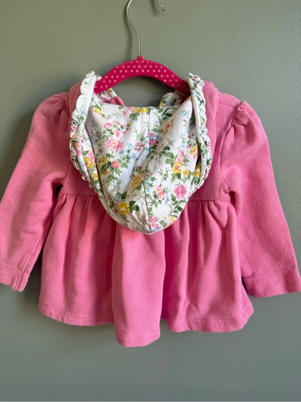 Ralph Lauren Pink Hooded Zip-Up Peplum Sweatshirt with Yellow Pony